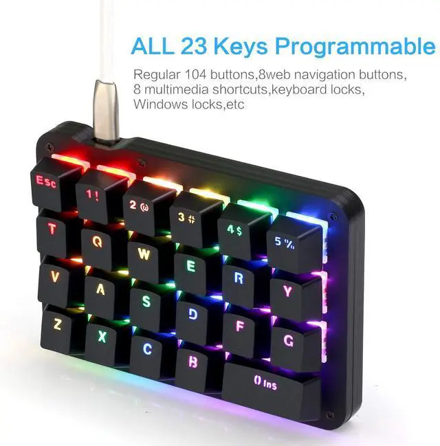 Alt view image 3 of 5 - Koolertron One Handed Macro Mechanical Keyboard, RGB LED Backlit Portable Mini One-Handed Mechanical Gaming Keypad 23 Fully Programmable Keys Red Switches (RGB Backlit/Red switches)