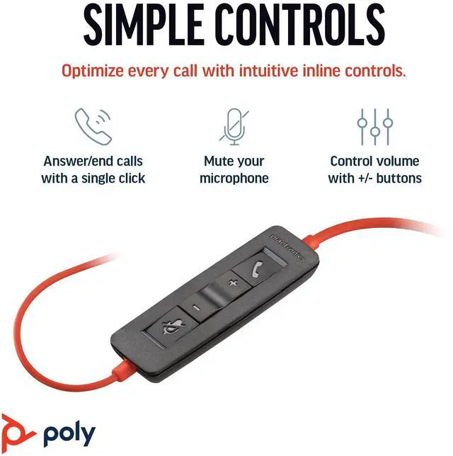 Alt view image 3 of 5 - Poly Blackwire 3210 Wired Headset (Plantronics) - Noise-Canceling Mic - Single-Ear Design - Connect to PC/Mac via USB-C or USB-A - Works w/Teams, Zoom - Amazon Exclusive
