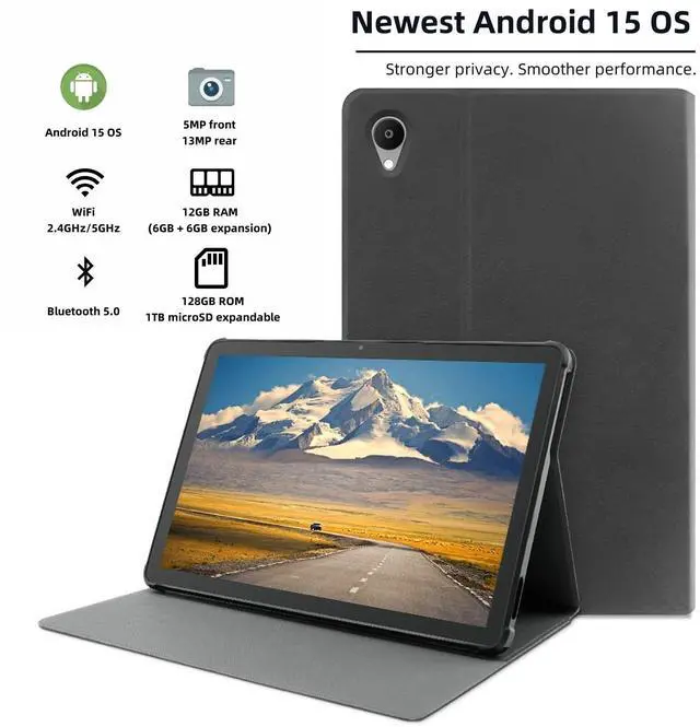 Alt view image 2 of 5 - Android 15 Tablet, 11 Inch Tablets, Android Tablet for Adults with Case, 12GB RAM 128GB ROM (1TB Expandable), T606 Octa-Core, 8000mAh Battery, 5G WiFi, 13MP Camera, 18W Fast Charging