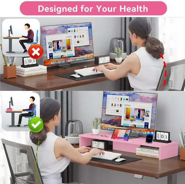 Alt view image 5 of 5 - TV Riser Stand with LED Lights, 42.5in Super Large Monitor Stand with Phone Tablet Holder, Tabletop TV Stand Riser for Desk, Desktop Organizer for Computer, TV, Laptop, Printer