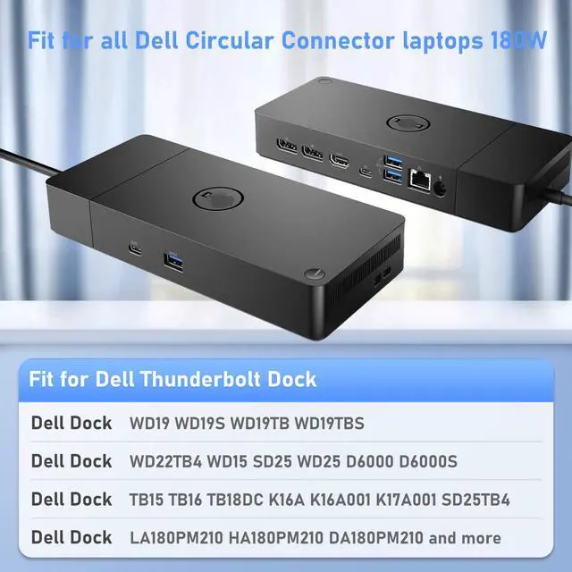 Alt view image 2 of 5 - 180W Power Adapter Cord for Dell Dock WD19 WD19S WD19TB WD19TBS WD19DCS WD22TB4 WD15 SD25 WD25 D6000 D6000S TB15 TB16 Business Thunderbolt/Universal Docking Station TB18DC K16A K16A001 K17A001 SD25TB4