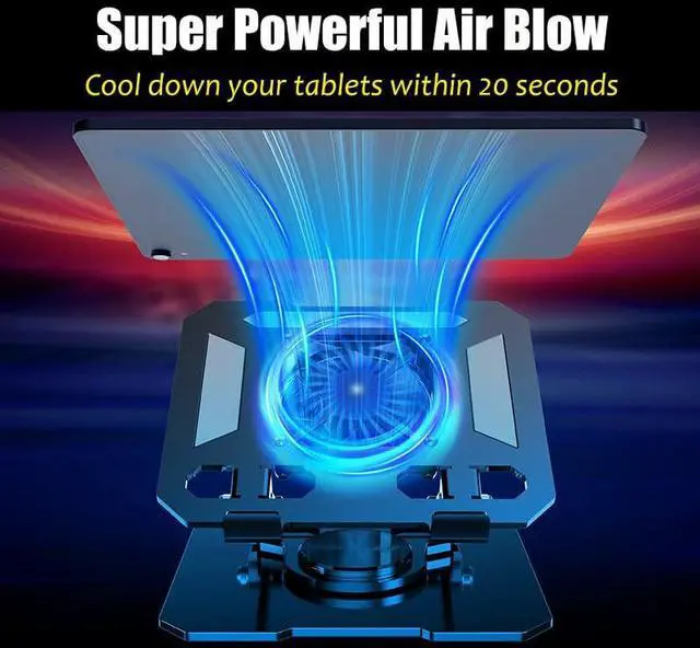 Alt view image 2 of 5 - 360° Rotating Tablet Desk Stand Holder with USB CoolerCarbon Steel Frame Dual Rod Mount Support for iPad Pro 13 12 11 Air Mini 5 4 3 Samsung Tab E-Reader (Silver with Built-in Cooler)