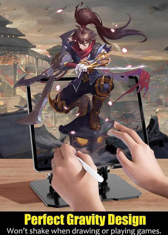 Alt view image 4 of 5 - 360° Rotating Tablet Desk Stand Holder with USB CoolerCarbon Steel Frame Dual Rod Mount Support for iPad Pro 13 12 11 Air Mini 5 4 3 Samsung Tab E-Reader (Silver with Built-in Cooler)