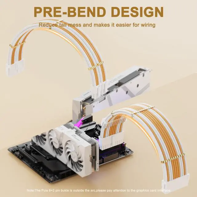 Alt view image 2 of 5 - Sirlyr PSU Cable Extension Kit - Premium Sleeved PC Cable Extensions (24Pin ATX×1,8Pin EPS×2/GPU×2) with Metal Pre-Installed Cable Combs for Custom PC Builds Golden White Color
