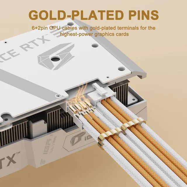 Alt view image 3 of 5 - Sirlyr PSU Cable Extension Kit - Premium Sleeved PC Cable Extensions (24Pin ATX×1,8Pin EPS×2/GPU×2) with Metal Pre-Installed Cable Combs for Custom PC Builds Golden White Color