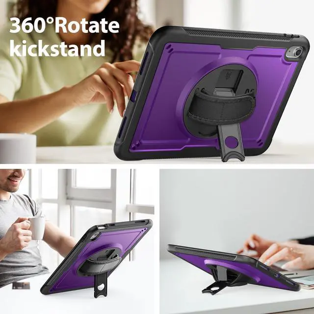 Alt view image 3 of 5 - KAIJIAbox Compatible with iPad A16 Case 11th/10th Generation 11/10.9 Inch 2025/2022, Heavy Duty Full-Body Protective Case with Screen Protector, Rotate Hand Strap & Stand, Pencil Holder, Purple