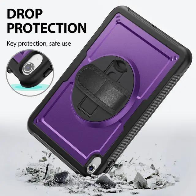 Alt view image 4 of 5 - KAIJIAbox Compatible with iPad A16 Case 11th/10th Generation 11/10.9 Inch 2025/2022, Heavy Duty Full-Body Protective Case with Screen Protector, Rotate Hand Strap & Stand, Pencil Holder, Purple