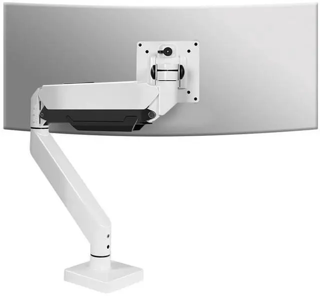Main image of HILLPORT White Ultrawide Single Monitor Arm Heavy Duty Desk Mount Computer Stand for 17 to 45 inch Adjustable Gas Spring Bracket, Screen up to 30lbs with VESA max 100x100mm M7P