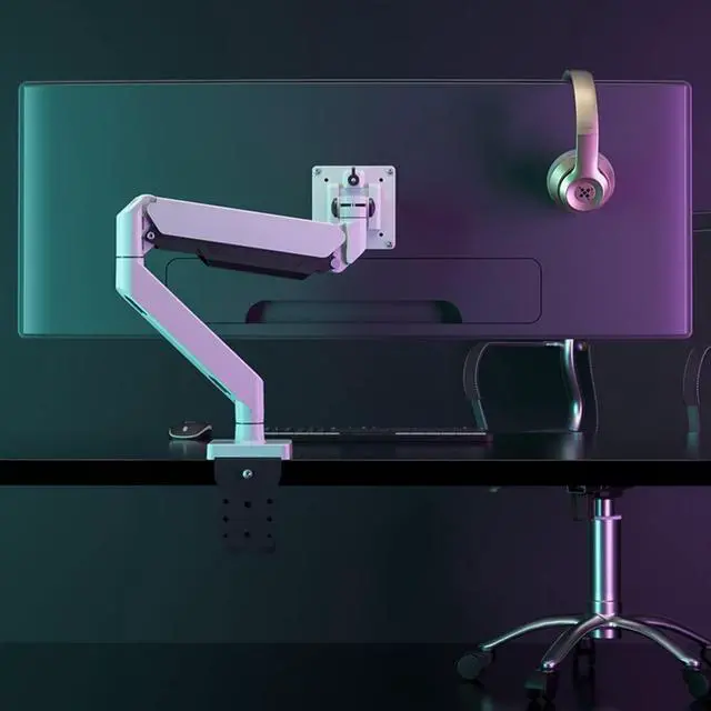 Alt view image 5 of 5 - HILLPORT White Ultrawide Single Monitor Arm Heavy Duty Desk Mount Computer Stand for 17 to 45 inch Adjustable Gas Spring Bracket, Screen up to 30lbs with VESA max 100x100mm M7P