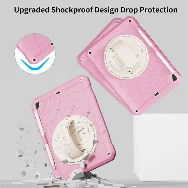 Alt view image 5 of 5 - Stweap Case for iPad 6th/5th Generation 9.7'' with Screen Protector Pencil Holder [360 Rotating Hand Strap] &Stand, Drop-Proof Case for iPad 6th/5th/ Air 2/ Pro 9.7-Pink+White