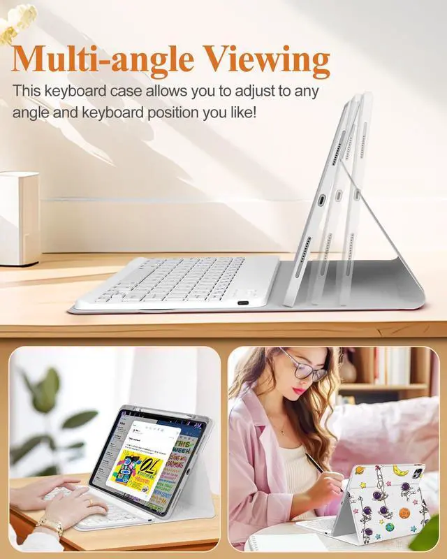 Alt view image 5 of 5 - Wazzasoft for iPad Air 13 inch Case Keyboard M2/M3, for iPad Pro 12.9 Case with Keyboard Pencil Holder Folio Women Girls Cute Kawaii for Apple Tablet Cover Air 13, Pro 12.9 inch, Astronaut