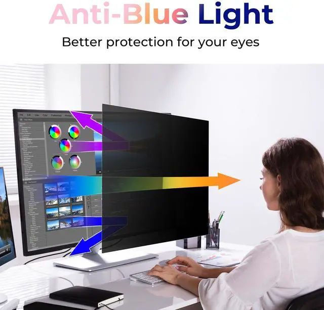 Alt view image 5 of 5 - [2 Pack] 23.8 Inch Computer Privacy Screen Filter for Monitor 16:9 Aspect Ratio, Eye Protection Anti Blue Light Privacy Shield and Anti-Glare Protector, 23.8inch Removable Anti-Scratch 23.8in Protecto