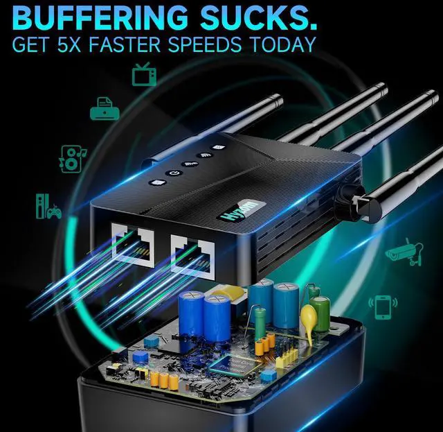 Alt view image 5 of 5 - WiFi Extender Signal Booster for Whole Home & Backyard - 10K Sq.Ft Coverage w/4 Antennas | 90% Faster Internet Booster w/Ethernet Port, Easy Setup Wireless Repeater Works with Any Router