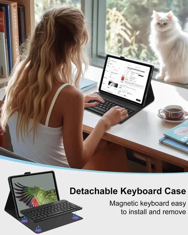 Alt view image 2 of 5 - Pixel Tablet Keyboard Case 11 2023/2024, Rechargeable Detachable Bluetooth Keyboard, Smart Folio Cover with Stylus Pen Holder, Case for Google Pixel Tablet with Stand Support Charging Speaker Dock