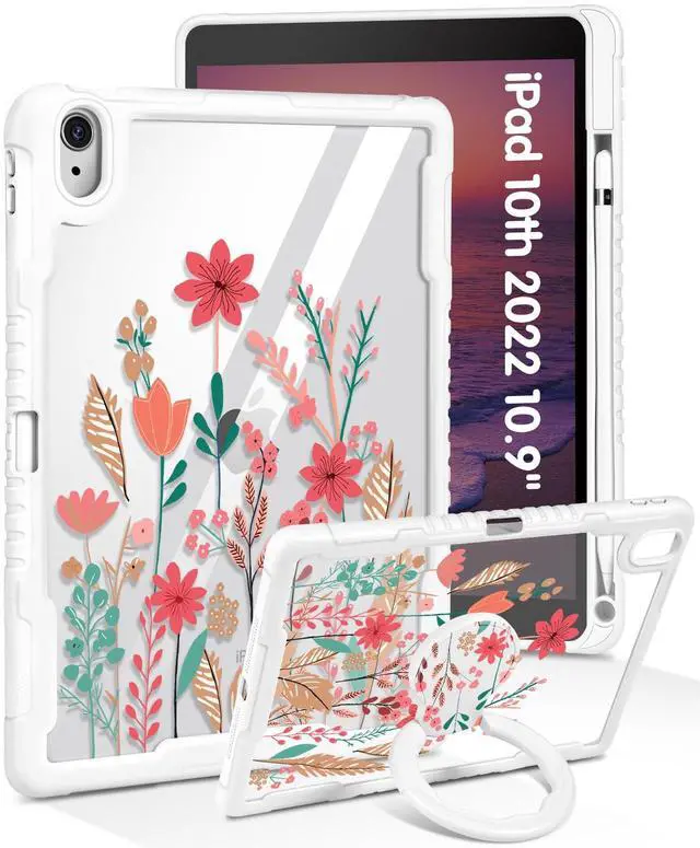 Main image of Uppuppy for iPad 10th Generation Case 2022 10.9 Inch, for iPad (A16) 11th Generation 11 Inch 2025 Case - Women Girls Cute with Pencil Holder & Stand Clear Girly Flower Design Protective Hard Cover