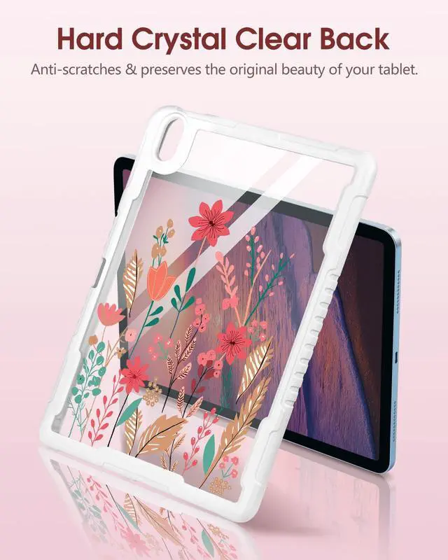 Alt view image 3 of 5 - Uppuppy for iPad 10th Generation Case 2022 10.9 Inch, for iPad (A16) 11th Generation 11 Inch 2025 Case - Women Girls Cute with Pencil Holder & Stand Clear Girly Flower Design Protective Hard Cover