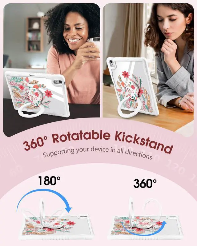 Alt view image 4 of 5 - Uppuppy for iPad 10th Generation Case 2022 10.9 Inch, for iPad (A16) 11th Generation 11 Inch 2025 Case - Women Girls Cute with Pencil Holder & Stand Clear Girly Flower Design Protective Hard Cover