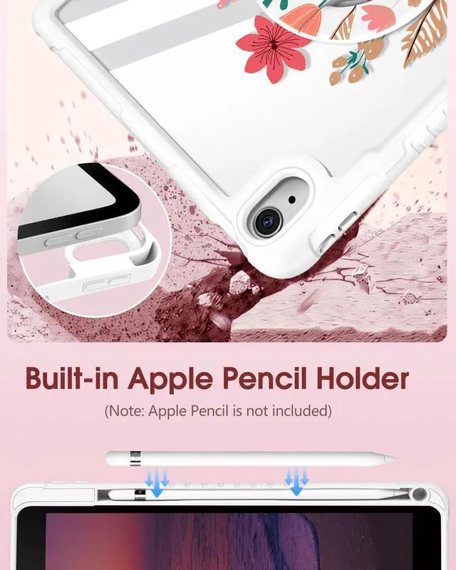 Alt view image 5 of 5 - Uppuppy for iPad 10th Generation Case 2022 10.9 Inch, for iPad (A16) 11th Generation 11 Inch 2025 Case - Women Girls Cute with Pencil Holder & Stand Clear Girly Flower Design Protective Hard Cover