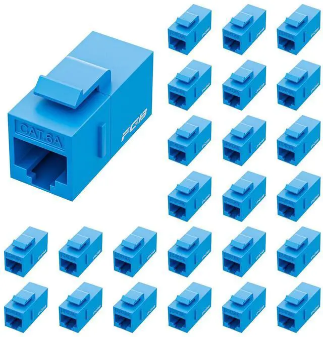 Main image of FGB 10 Gbps CAT6A RJ45 Keystone Coupler 25-Pack, RJ45 Keystone Jack, Ethernet Coupler Female to Female UTP for Cat6a/Cat6/Cat5e/Cat5, Blue
