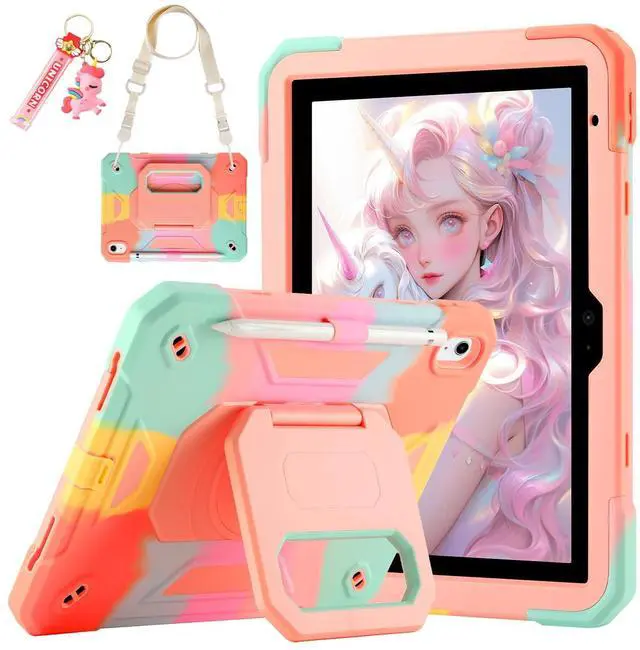 Main image of for iPad (A16) 11th Generation 11 Inch 2025/iPad 10th Generation Case 10.9 Inch 2022 with 360 Rotating Grip Magic Stand,Pen Slot/Key Chain/Shoulder Strap,Case for iPad 10th Gen (Colorful Pink)