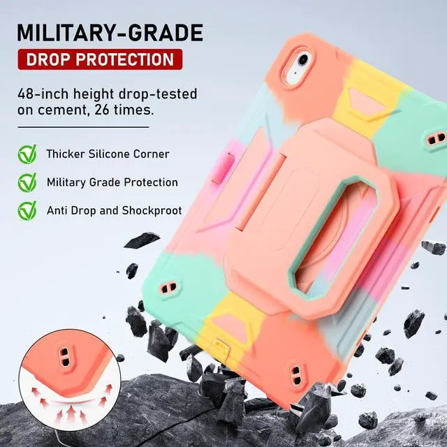 Alt view image 2 of 5 - for iPad (A16) 11th Generation 11 Inch 2025/iPad 10th Generation Case 10.9 Inch 2022 with 360 Rotating Grip Magic Stand,Pen Slot/Key Chain/Shoulder Strap,Case for iPad 10th Gen (Colorful Pink)
