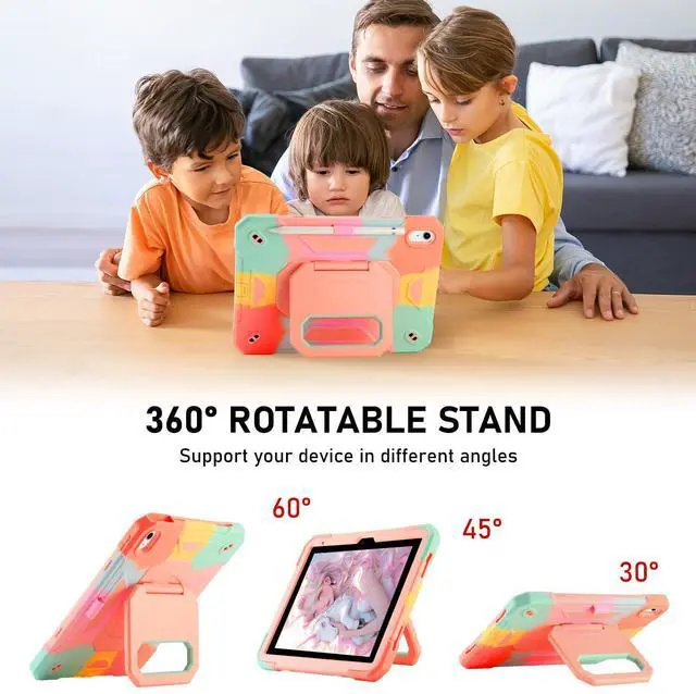 Alt view image 4 of 5 - for iPad (A16) 11th Generation 11 Inch 2025/iPad 10th Generation Case 10.9 Inch 2022 with 360 Rotating Grip Magic Stand,Pen Slot/Key Chain/Shoulder Strap,Case for iPad 10th Gen (Colorful Pink)