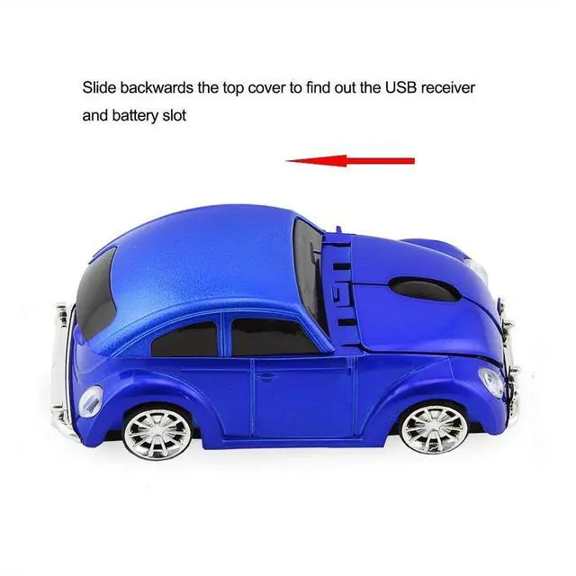 Alt view image 4 of 5 - ECOiNVA VW Beetle Wireless Sports Car Shape Mouse Mice Computer Laptop PC Optical Mouse 2.4GHz Nano USB AAA Battery Power Glossy Surface LED Light (Blue)