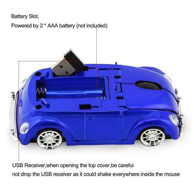 Alt view image 5 of 5 - ECOiNVA VW Beetle Wireless Sports Car Shape Mouse Mice Computer Laptop PC Optical Mouse 2.4GHz Nano USB AAA Battery Power Glossy Surface LED Light (Blue)