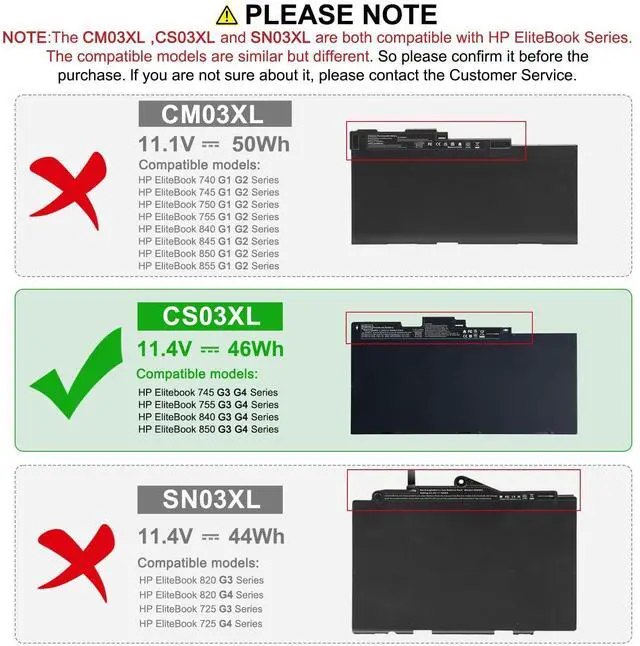 Alt view image 2 of 5 - Fancy Buying CS03XL Battery for HP Elitebook 745 755 840 848 850 G3 Laptop, P/N: HSTNN-UB6S HSTNN-IB6Y 800231-1C1 800231-141 800513-001