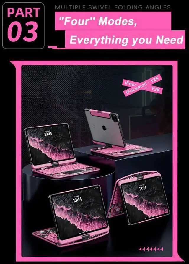 Alt view image 5 of 5 - KARTICE Transparent Case with Wireless Keyboard for iPad 10.2 Inch (7th/8th/9th Gen), 7 Colors Backlight, Multi-Touch Trackpad, 360° Rotating Stand Case with Pencil Holder for 10.2'' iPad