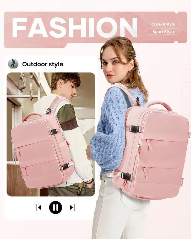 Alt view image 3 of 5 - VENATIN Vacuum Backpack Travel,Travel Backpack with Vacuum System,Vacuum Seal Compression Backpack with Pump for Travel,Flight Approved 18x14x8 inches Laptop Bag,Pink