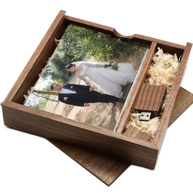 Alt view image 2 of 5 - Wood USB Flash Drive with Gift Box (6.73"x6.73"x1.38") TATMOHIK 8GB USB 3.0 Wedding USB Memory for Storing Photos Walnut Wooden Thumb Drive for Keepsakes for Wedding, Birthday, Valentines Day