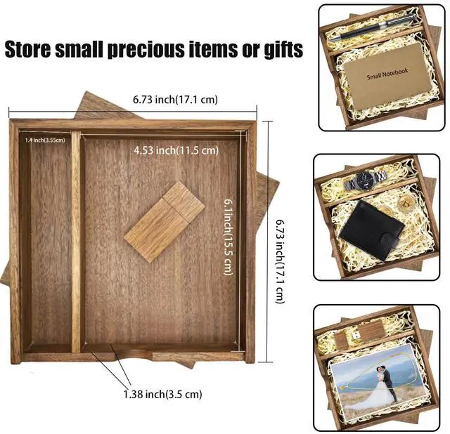 Alt view image 4 of 5 - Wood USB Flash Drive with Gift Box (6.73"x6.73"x1.38") TATMOHIK 8GB USB 3.0 Wedding USB Memory for Storing Photos Walnut Wooden Thumb Drive for Keepsakes for Wedding, Birthday, Valentines Day