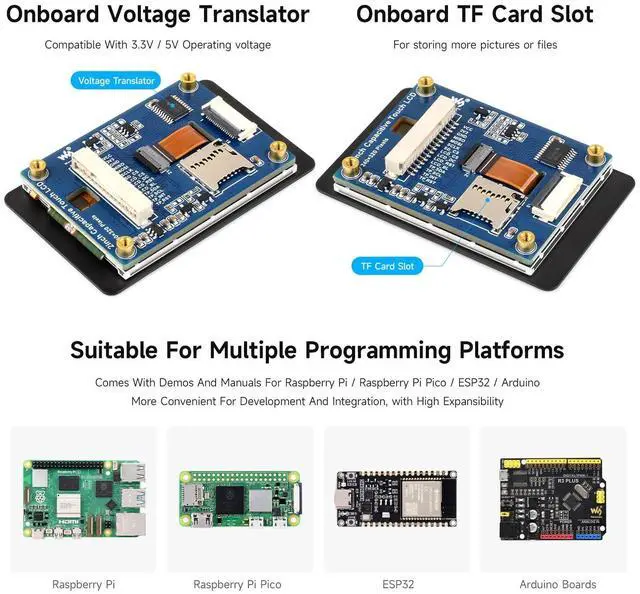 Alt view image 5 of 5 - Waveshare 2inch Capacitive Touch Display Module, Compatible with Raspberry Pi 5/4B/3B/Pico/Pico W/Pico WH, ESP32, IPS Display, 262K Colors, 240×320 Resolution