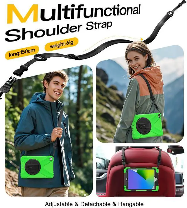 Alt view image 5 of 5 - BRAECN for iPad mini 4 Case,iPad mini 5 Case,Drop Protection Rugged Protective Heavy Duty with 360 Degree Swivel Stand/Hand Strap/Shoulder Strap for iPad mini 4/5 Case(Green)