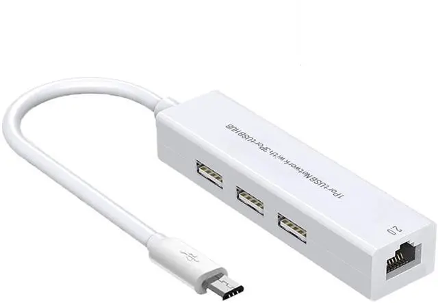 Main image of Luskinno 4-in-1 Micro USB OTG Adapter Hub with 3 USB Ports and 1 Ethernet Adapter, Reliable Data Sync for Raspberry Pi Zero/2W, Older Android Tablets, Nvidia Shield K1, Fire TV Cube Gen 2