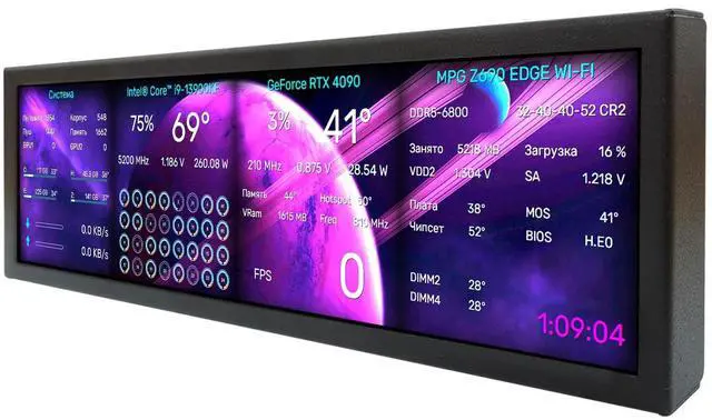 Main image of VSDISPLAY 8.8 Inch 1920x480 IPS LCD Monitor as Secondary Display/DIY Computer PC Case GPU CPU RAM Temperature Data Monitoring Sensor Panel,Black