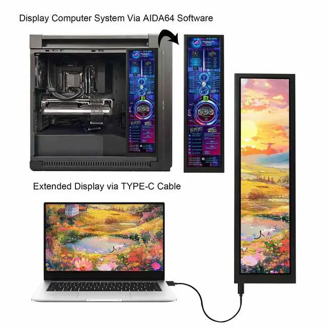 Alt view image 3 of 5 - VSDISPLAY 8.8 Inch 1920x480 IPS LCD Monitor as Secondary Display/DIY Computer PC Case GPU CPU RAM Temperature Data Monitoring Sensor Panel,Black