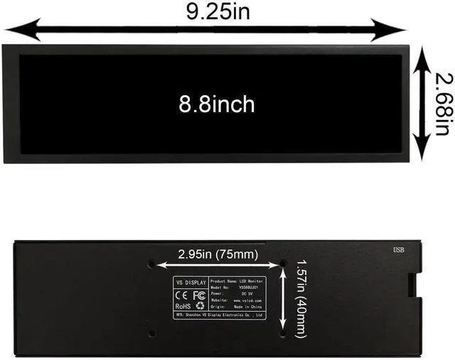 Alt view image 5 of 5 - VSDISPLAY 8.8 Inch 1920x480 IPS LCD Monitor as Secondary Display/DIY Computer PC Case GPU CPU RAM Temperature Data Monitoring Sensor Panel,Black
