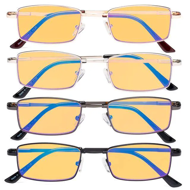 Alt view image 2 of 5 - Eyekepper 4 Pack Reading Glasses Blue Light Blocking Memory Titanium Bridge Computer Readers Amber Tinted +1.75