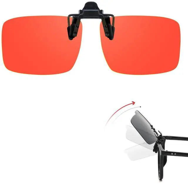 Main image of VIEWBETTER Clip On Blue Light Blocking Glasses for Eyestrain/Light-Sensitive/Headache Flip Up Rectangle Rimless Orange Lenses