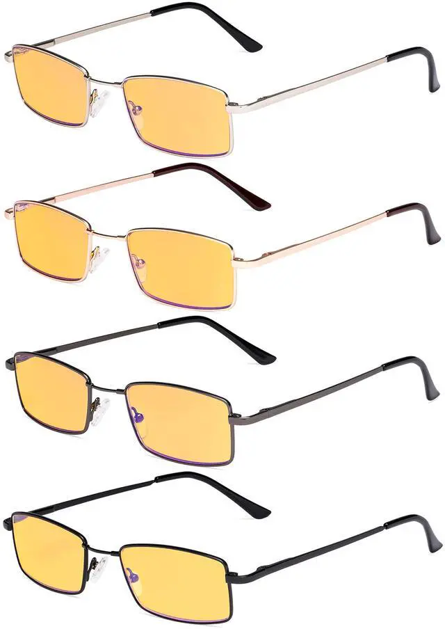 Main image of Eyekepper 4 Pack Reading Glasses Blue Light Blocking Memory Titanium Bridge Computer Readers Amber Tinted +1.75
