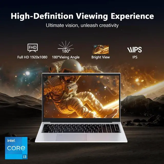 Alt view image 3 of 5 - 15.6" Laptop Gaming with Backlit Keyboard - Aluminum Portable Laptop Computer, Core i3 (2C/4T, Up to 3.2GHz), 12GB DDR4 RAM + 512GB NVMe SSD, FHD IPS 180° Viewing Angle, WiFi & Bluetooth-Space Grey