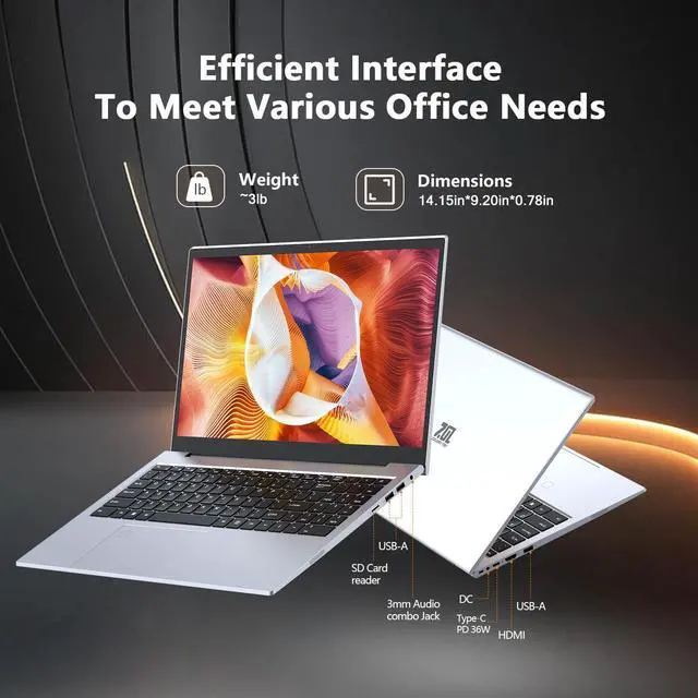 Alt view image 5 of 5 - 15.6" Laptop Gaming with Backlit Keyboard - Aluminum Portable Laptop Computer, Core i3 (2C/4T, Up to 3.2GHz), 12GB DDR4 RAM + 512GB NVMe SSD, FHD IPS 180° Viewing Angle, WiFi & Bluetooth-Space Grey