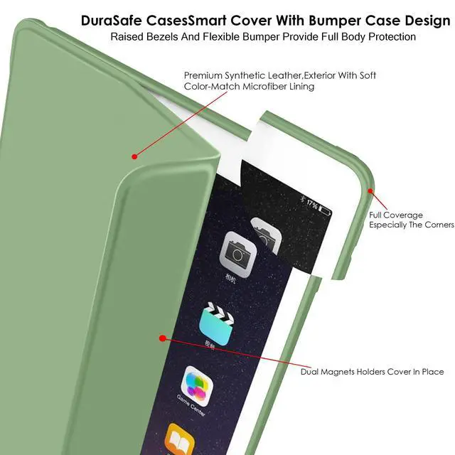 Alt view image 5 of 5 - DuraSafe Cases for iPad 9 2021 iPad 8 2020 iPad 7 2019 10.2 Inch [iPad 9th 8th 7th Gen ] A2602 A2604 A2270 A2197 A2603 A2428 A2429 Full Body Soft Back Cover with Wake/Sleep Feature - Tea Green