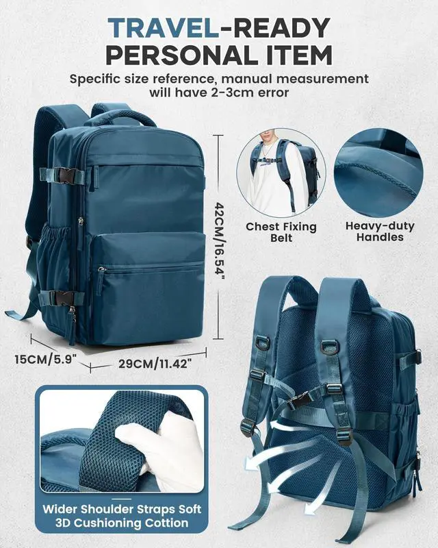 Alt view image 4 of 5 - Vacuum Travel Backpack for Women, Personal Item Carry on Vacpack Backpacks Flight Approved 18x14x8 inches for Men,Laptop Waterproof Work Compression bags Casual Daypack,PeacockBlue