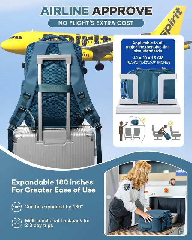 Alt view image 5 of 5 - Vacuum Travel Backpack for Women, Personal Item Carry on Vacpack Backpacks Flight Approved 18x14x8 inches for Men,Laptop Waterproof Work Compression bags Casual Daypack,PeacockBlue