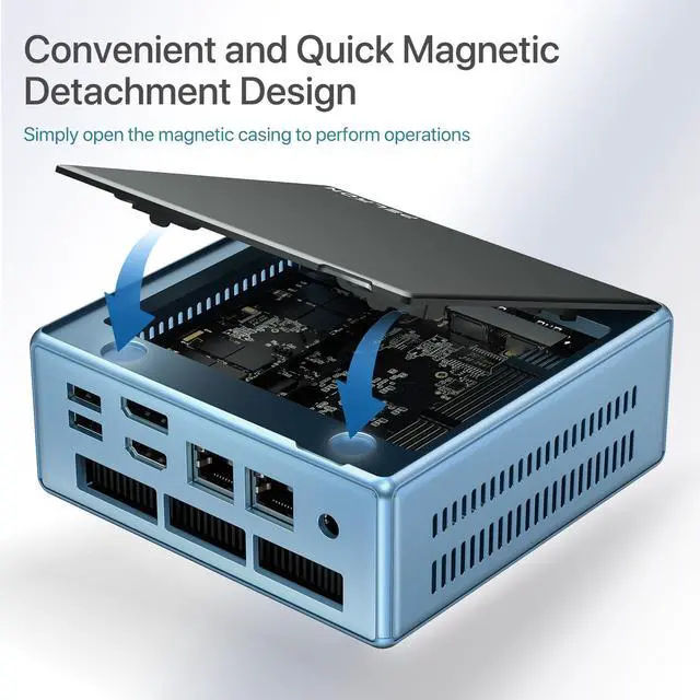 Alt view image 5 of 5 - PELADN WO4 Mini PC,Ryzen 5 5500U (6C/12T up to 4.0Ghz),16GB DDR4/512GB NVMe SSD Mini Desktop Computer,Triple-Display,WiFi6/BT5.2/DP1.4/HDMI2.0/USB3.2 Mini Computer