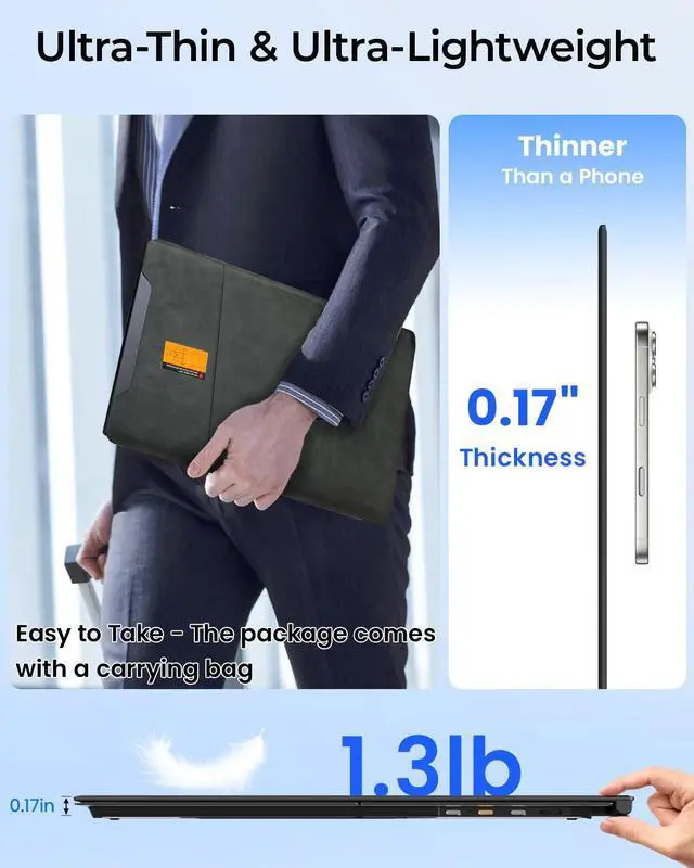 Alt view image 3 of 5 - Laptop Screen Extender, 14" 1080P FHD Portable Monitor for Laptop,Ultra-Slim & Lightweight Dual Monitor for 13"-17" Laptops, Plug & Play, Compatible with Windows/Mac/Android/Linux/Chrome (Grey)