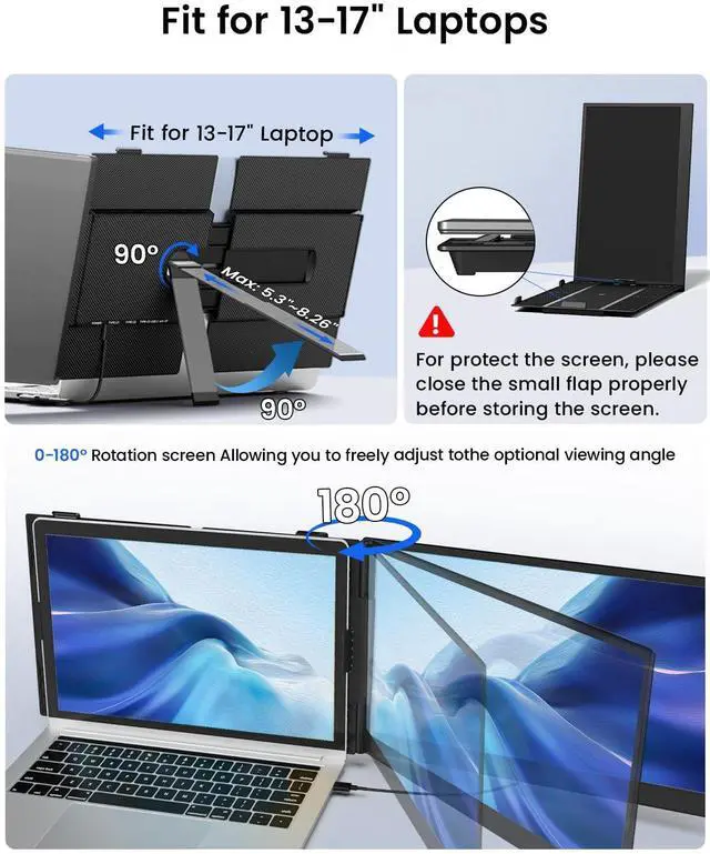 Alt view image 4 of 5 - Laptop Screen Extender, 14" 1080P FHD Portable Monitor for Laptop,Ultra-Slim & Lightweight Dual Monitor for 13"-17" Laptops, Plug & Play, Compatible with Windows/Mac/Android/Linux/Chrome (Grey)